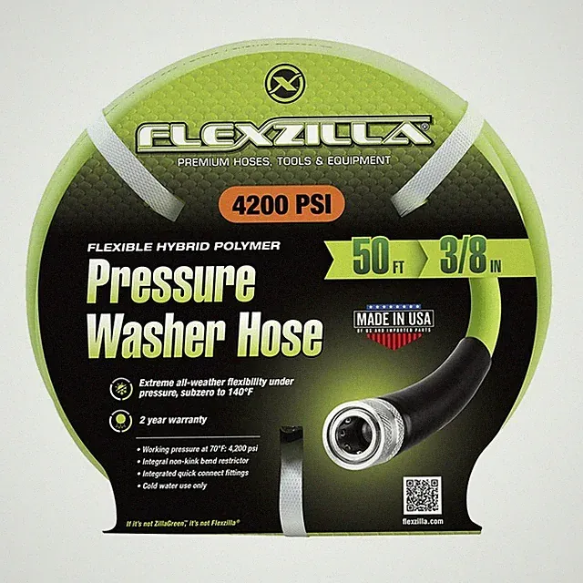 Flexzilla Pressure Washer Hose 3/8 in x 50 ft 4200 PSI Cold Water No Kinking!