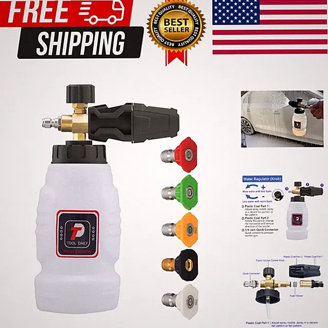 Foam Cannon, 1/4 Inch Quick Connect, Power Washer Foam Cannon with 5 Pressure...