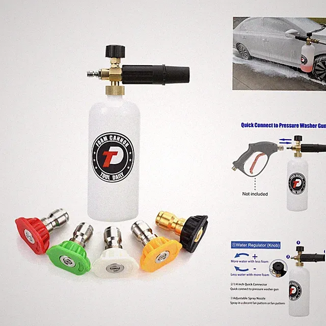 Foam Cannon 1L 1/4 Inch Quick Connect 5 Nozzle Tips Power Washer Car Detailing