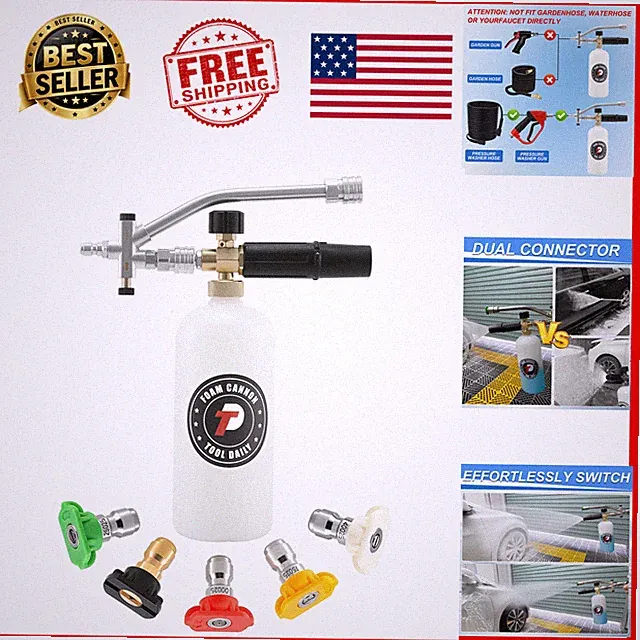 Foam Cannon Dual Connector 1/4 Inch Quick Connect 5 Nozzle Tips 1L 3000 PSI