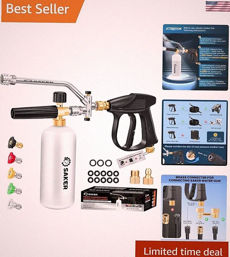 Foam Cannon Dual Connector Accessory for Pressure Washer 4000 PSI Car Wash Kit