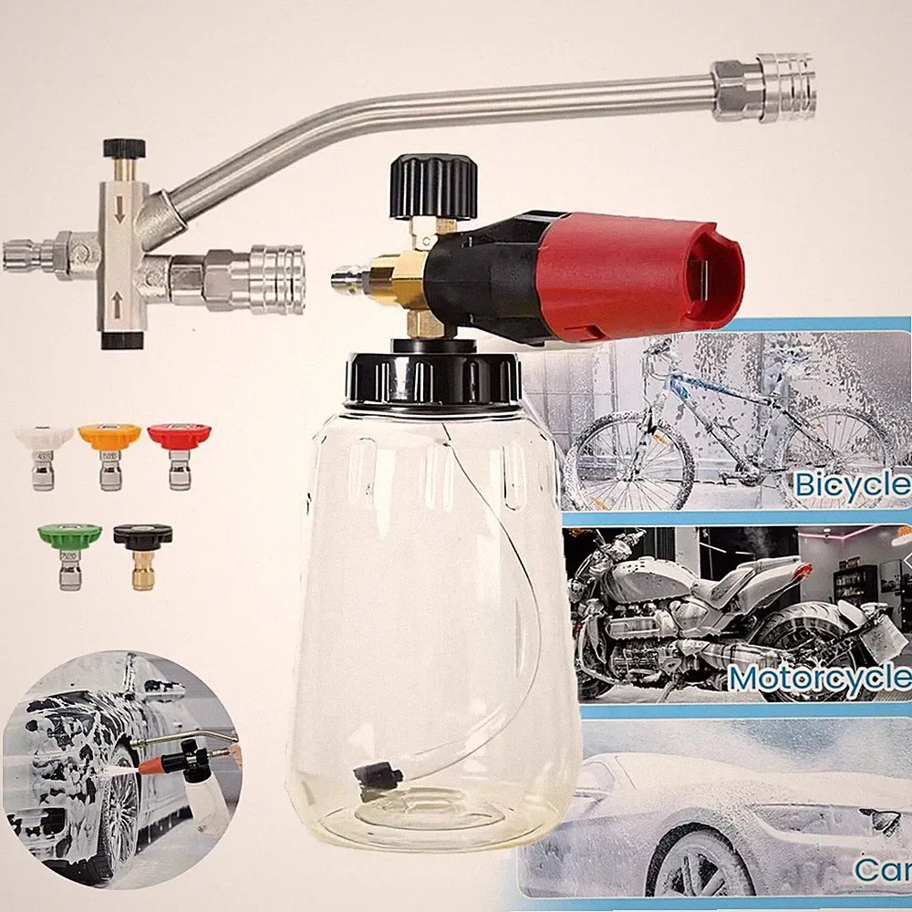 Foam Cannon Dual Connector Accessory + Pressure Washer Foam Cannon w/5 Nozzles
