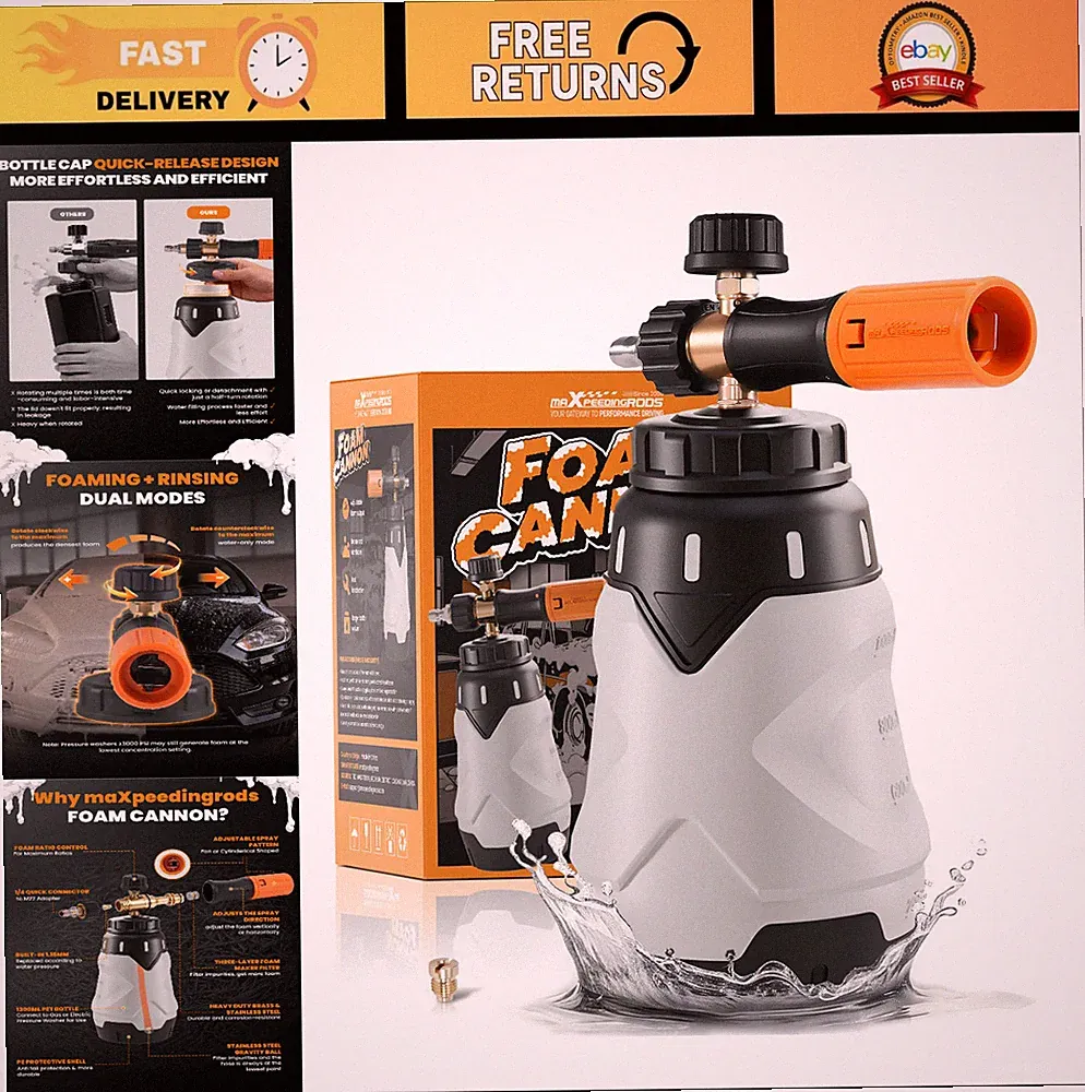 Foam Cannon for Pressure Washer - 1300ML Car Wash Foam Gun, Adjustable Soap Spra
