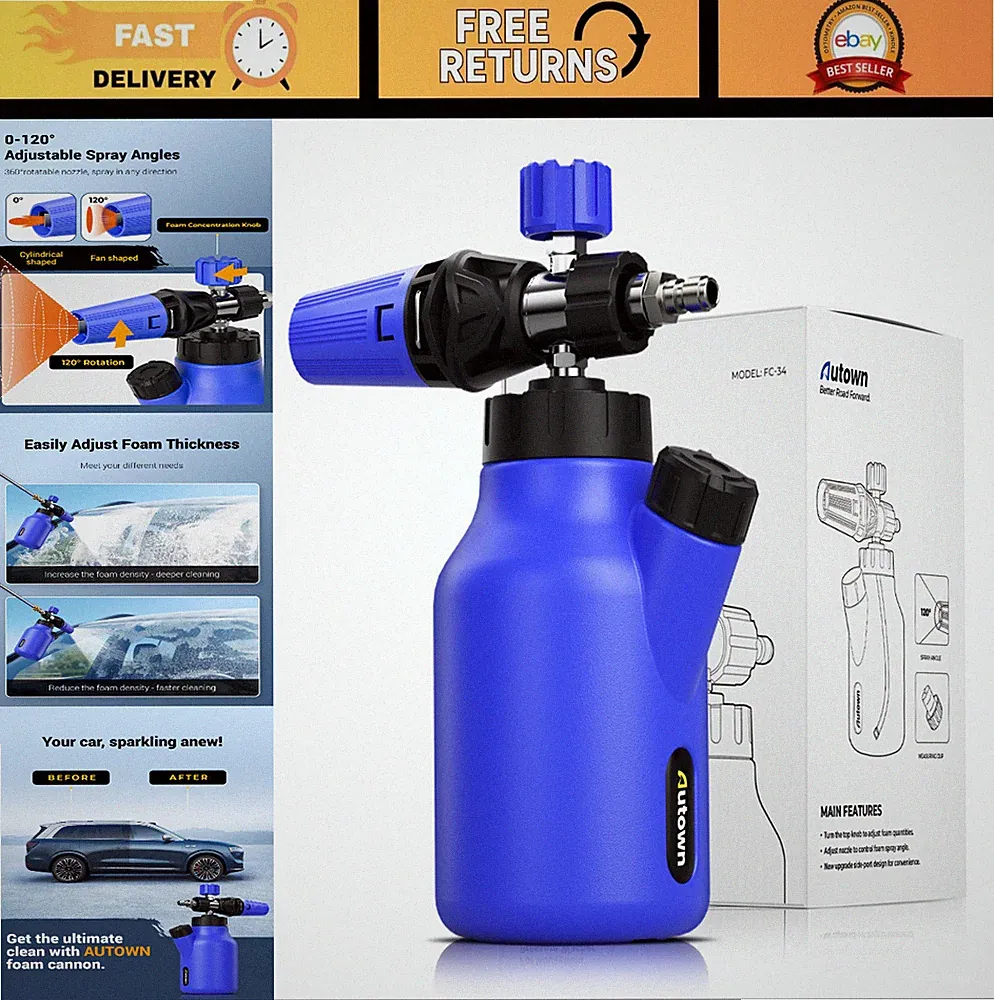 Foam Cannon for Pressure Washer - Adjustable Nozzle, 1L Bottle, Quick Connector