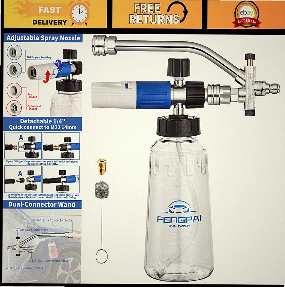 Foam Cannon for Pressure Washer - Dual Connector, 3600 PSI, Soap Blaster Attachm