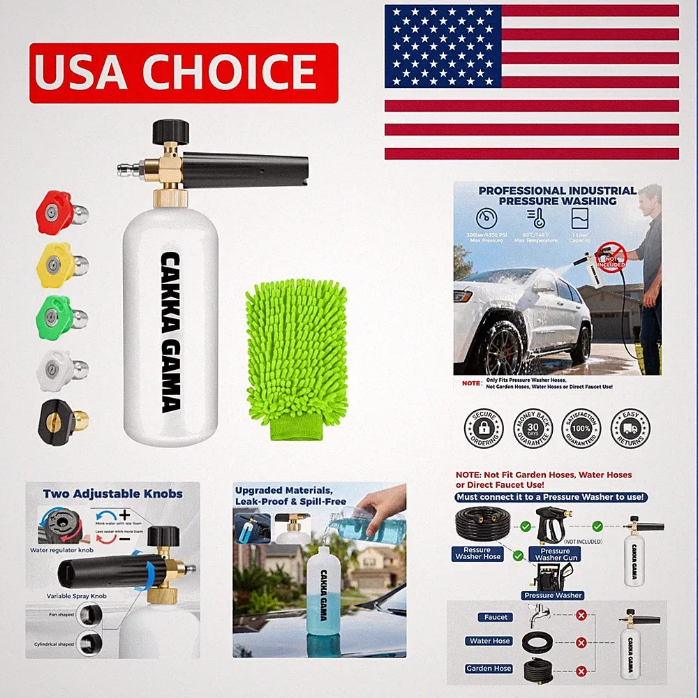 Foam Cannon for Pressure Washer, Industrial Car Wash Foam Sprayer with 1/4 In...