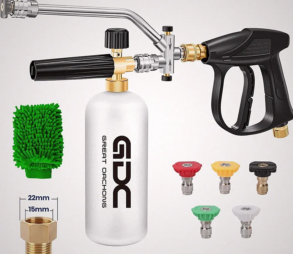 Foam Cannon for Pressure Washer with Dual Connector & Short Spray Gun, 5 tips +