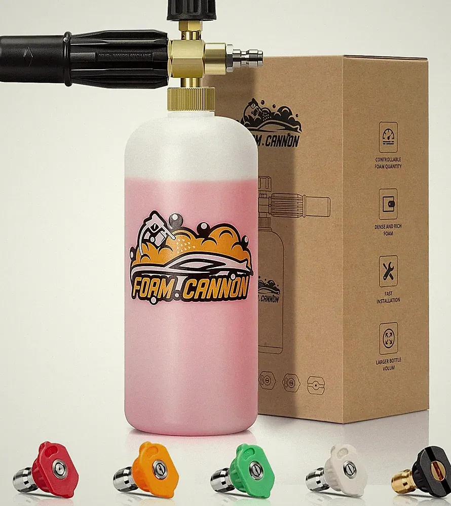 Foam Cannon Kit 1L Bottle Pressure Washer Nozzle Tips 1/4 Inch Connector for
