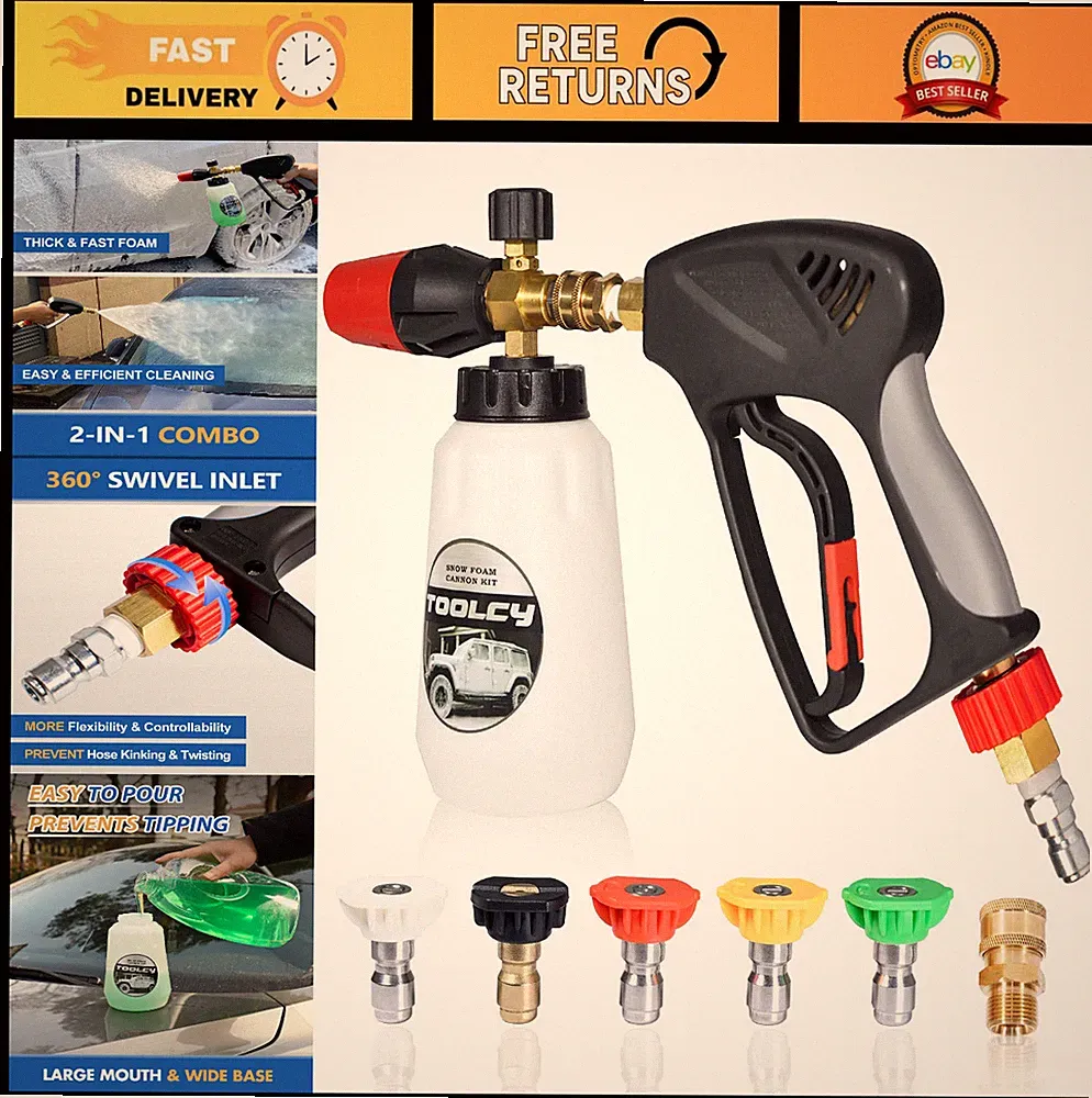Foam Cannon Kit for Pressure Washer 5000 PSI, 5 Nozzle Tips, Quick Connect, 1L B