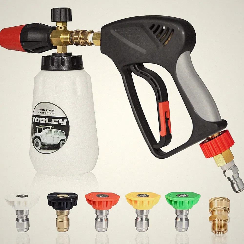 Foam Cannon Kit With Pressure Washer Gun 5000 Psi 5 Nozzle Tips 1/4" Quick Conne