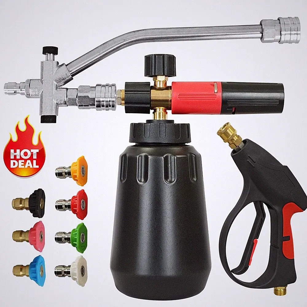 Foam Cannon Pressure Washer Gun Kit 4000 PSI Double Tip Attachment, Dual-Connect