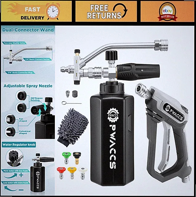 Foam Cannon Pressure Washer Gun Kit - Dual Connector, 4000 PSI, 1.5L, Car Wash
