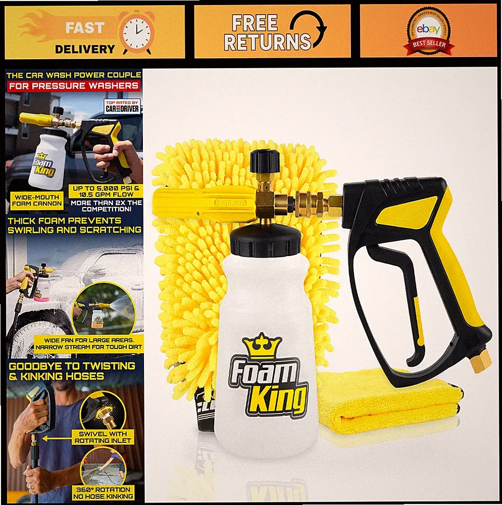 Foam Cannon Pressure Washer Gun - Stubby Foam Sprayer for Car Wash, Detailing Ki