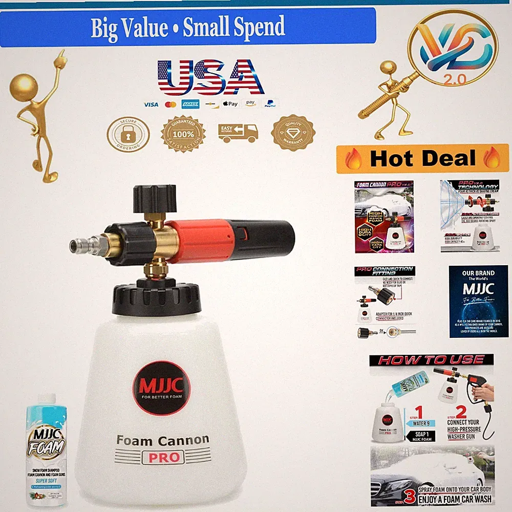Foam Cannon Pro V2.0 Pressure Washer Foam Nozzle 1/4" Connector 40oz