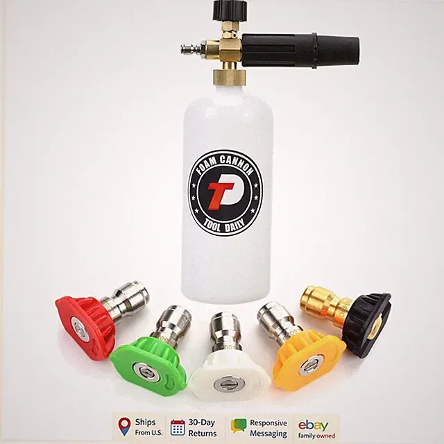 Foam Cannon with 1 Liter Capacity and 5 Pressure Washer Nozzle Tips Included