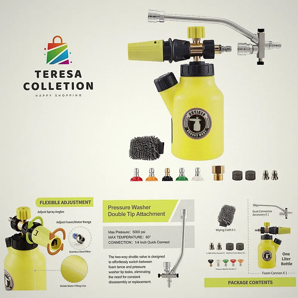 Foam Cannon with Foam Cannon Dual-Connector, Pressure Washer Accessory for Ca...