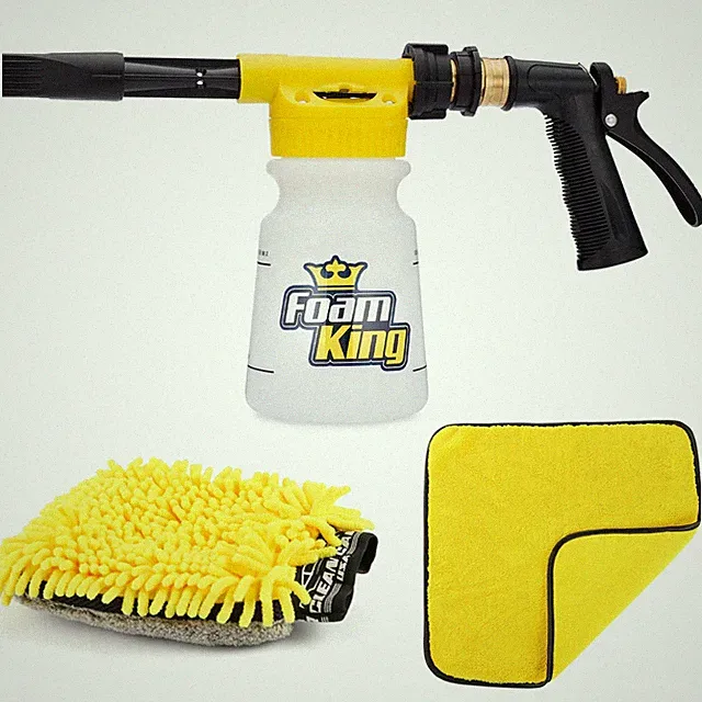 Foam King Car Wash Foam Gun & Microfiber Mitt Garden Hose Attachment For Scratch