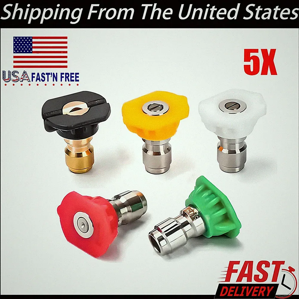 For 5X Pressure Washer Spray Nozzle Set Quick Connect 1/4" High Power Tips NEW