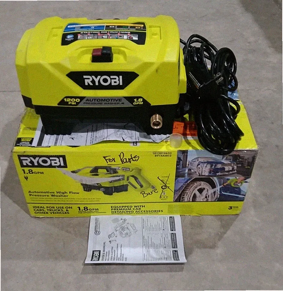 FOR PARTS - RYOBI RY14AM12 1.8 GPM 1200 PSI Automotive High Flow Pressure Washer