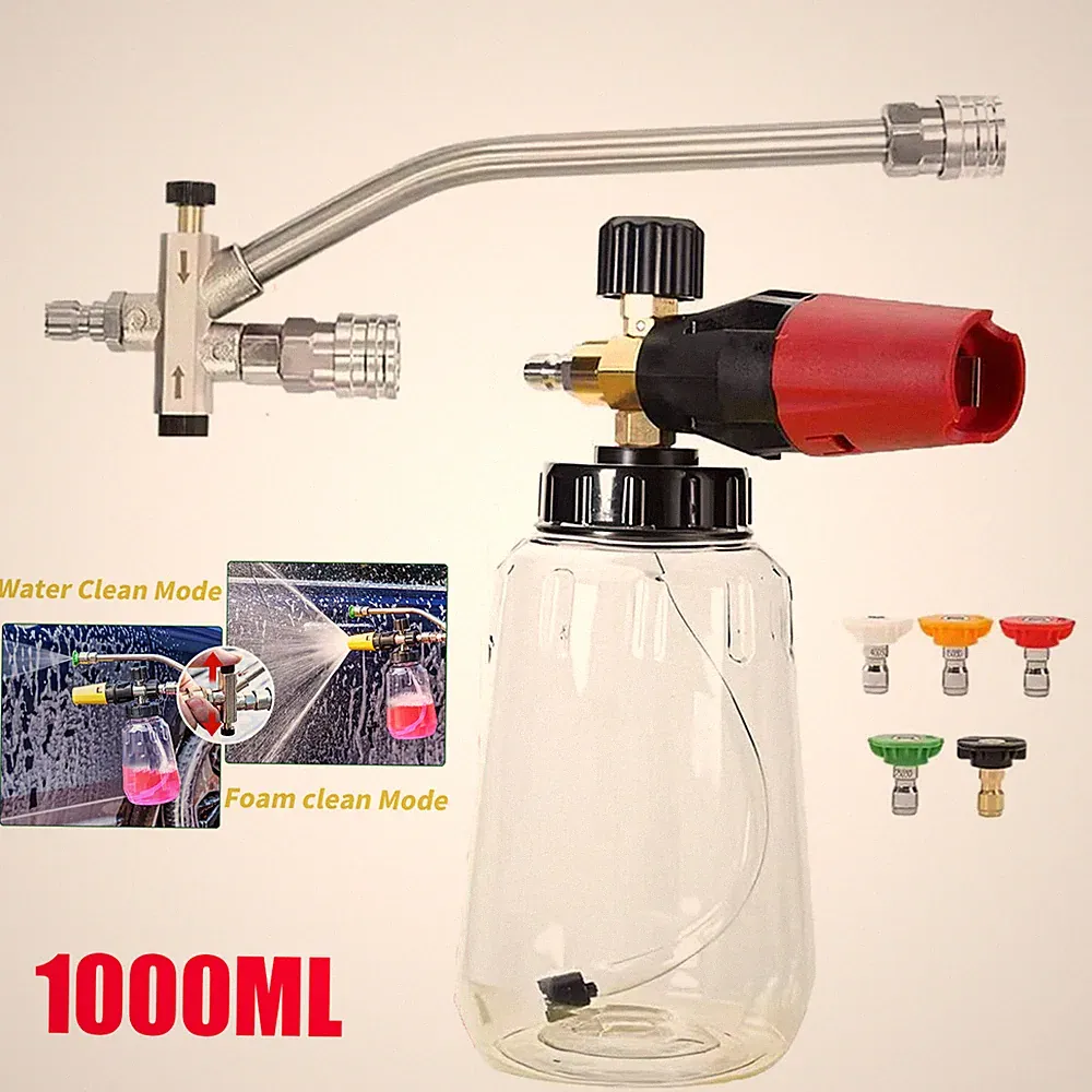 For Pressure Washer Gun Car Foam Cannon + Dual-Connector Double Tip Attachment