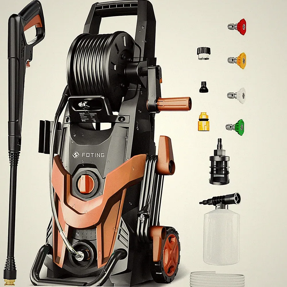 FOTING PRESSURE WASHER 4500PSI 4 QUICK CONNECT NOZZLES, HOSE & FILT - RED/BLACK