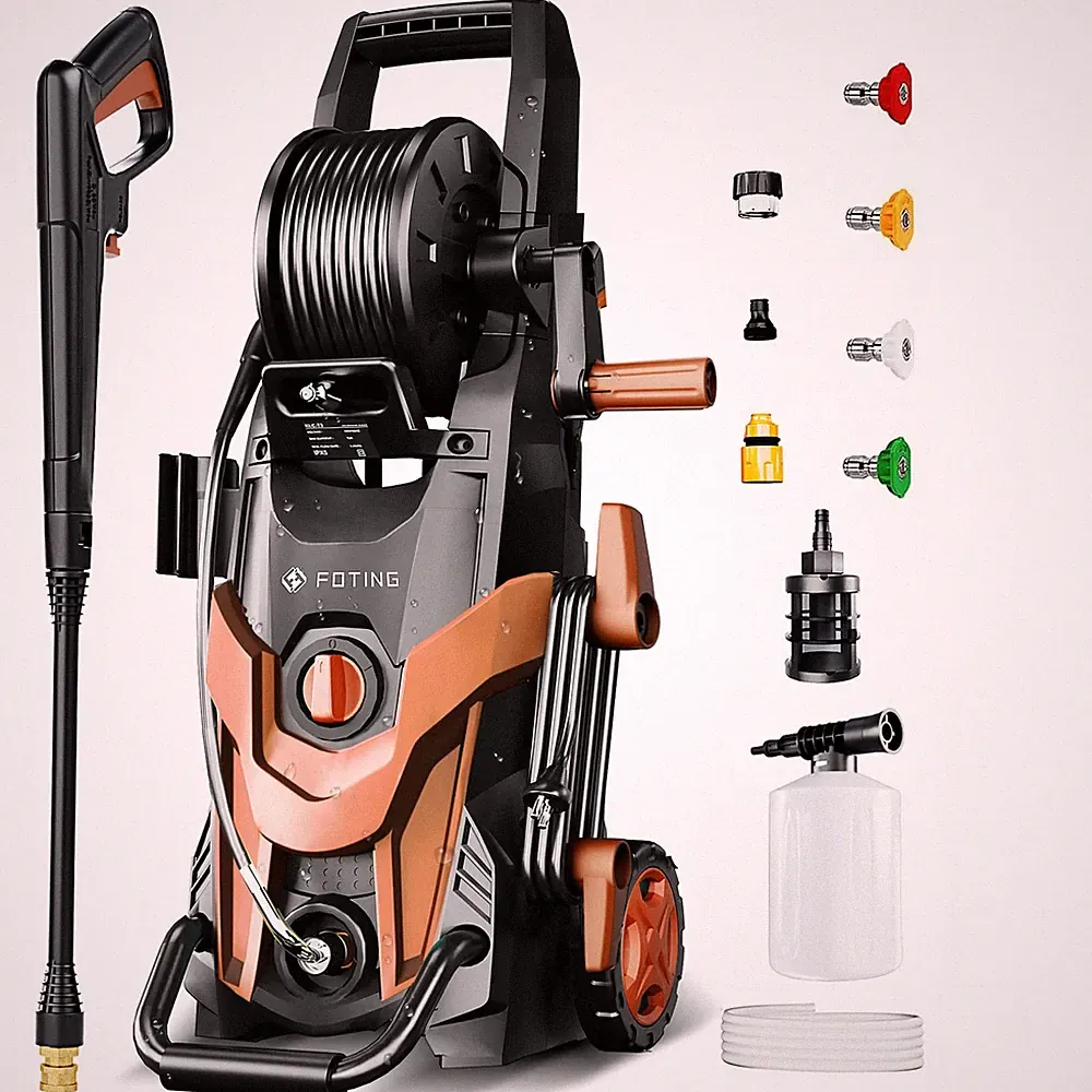 FOTING PRESSURE WASHER 4500PSI 4 QUICK CONNECT NOZZLES, HOSE & FILT - RED/BLACK