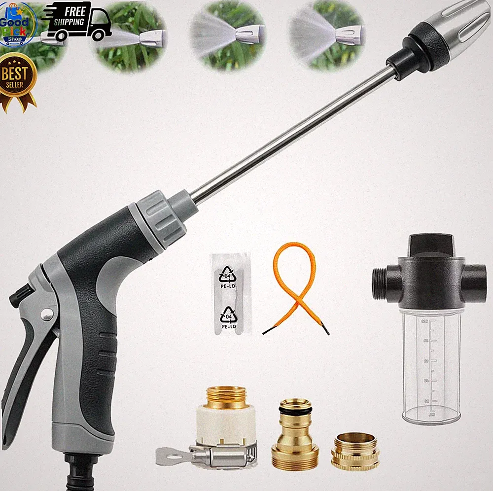 Garden Hose Nozzle 4 Spray Modes Foam Soap Dispenser High Pressure Car Wash Wand