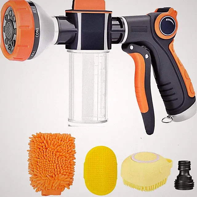 Garden Hose Nozzle, 8 Spray Patterns Dog Wash with Soap Dispenser, Pressure H...