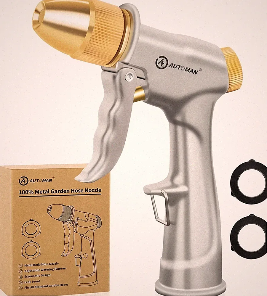 Garden Hose Nozzle High Pressure Metal Sprayer 4 Spray Patterns Heavy Duty