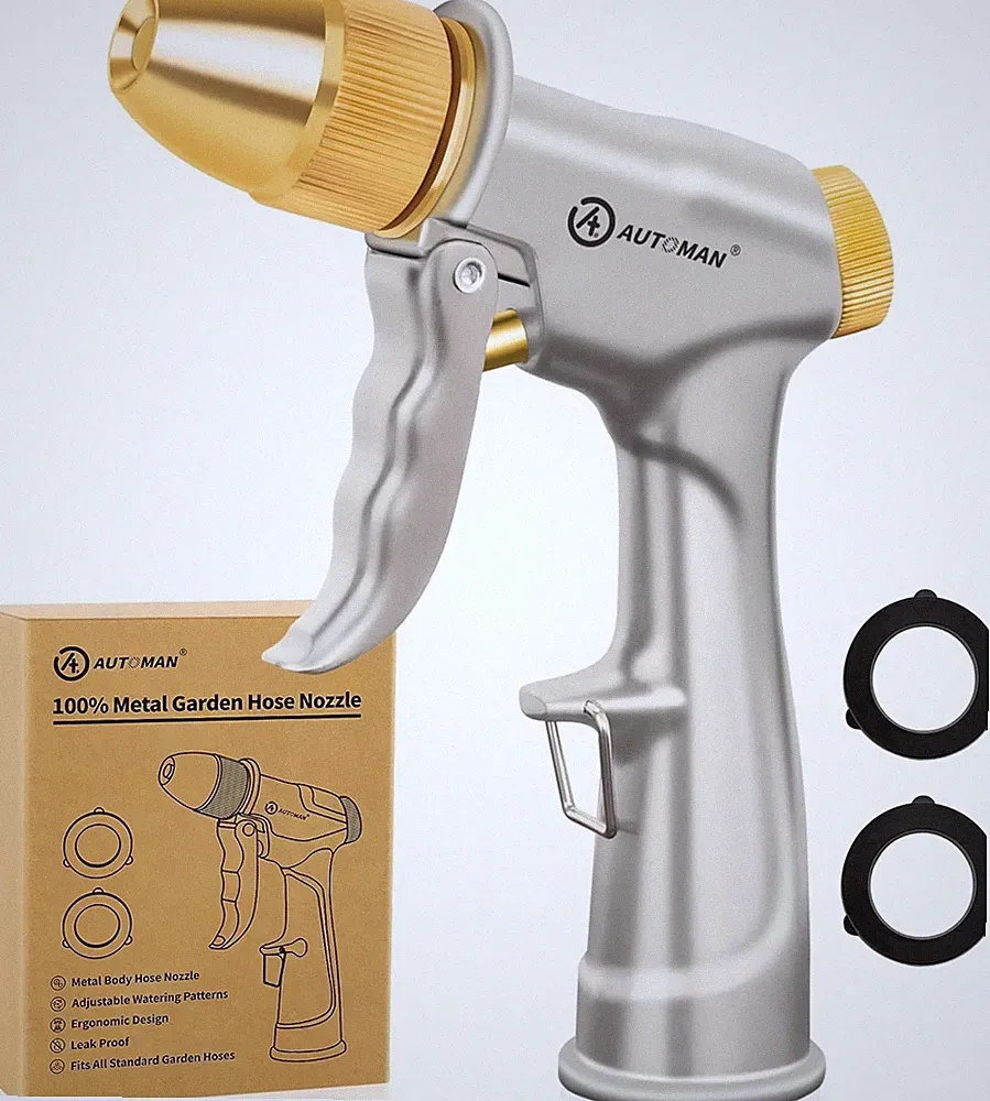 Garden Hose Nozzle High Pressure Metal Sprayer 4 Spray Patterns Heavy Duty