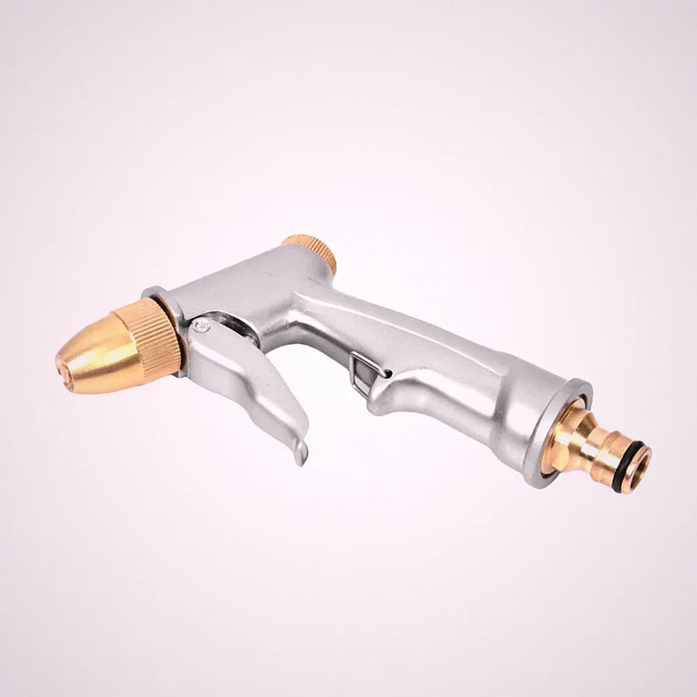 Garden Hose Nozzle Sprayer Heavy Duty Metal High Pressure Water Silver