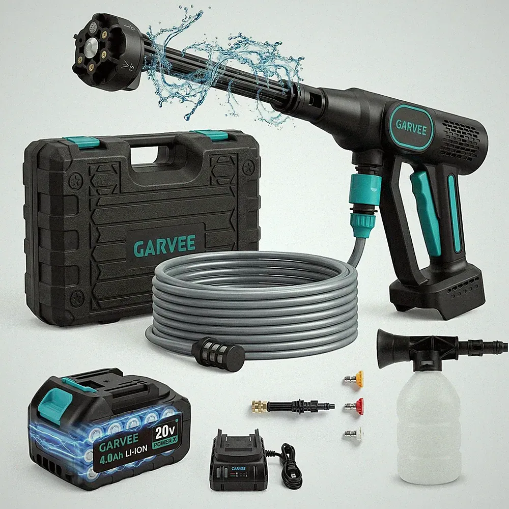 Garvee Portable Cordless Pressure Washer 20V 4.0Ah Battery 500 PSI 6-in-1 Nozzle