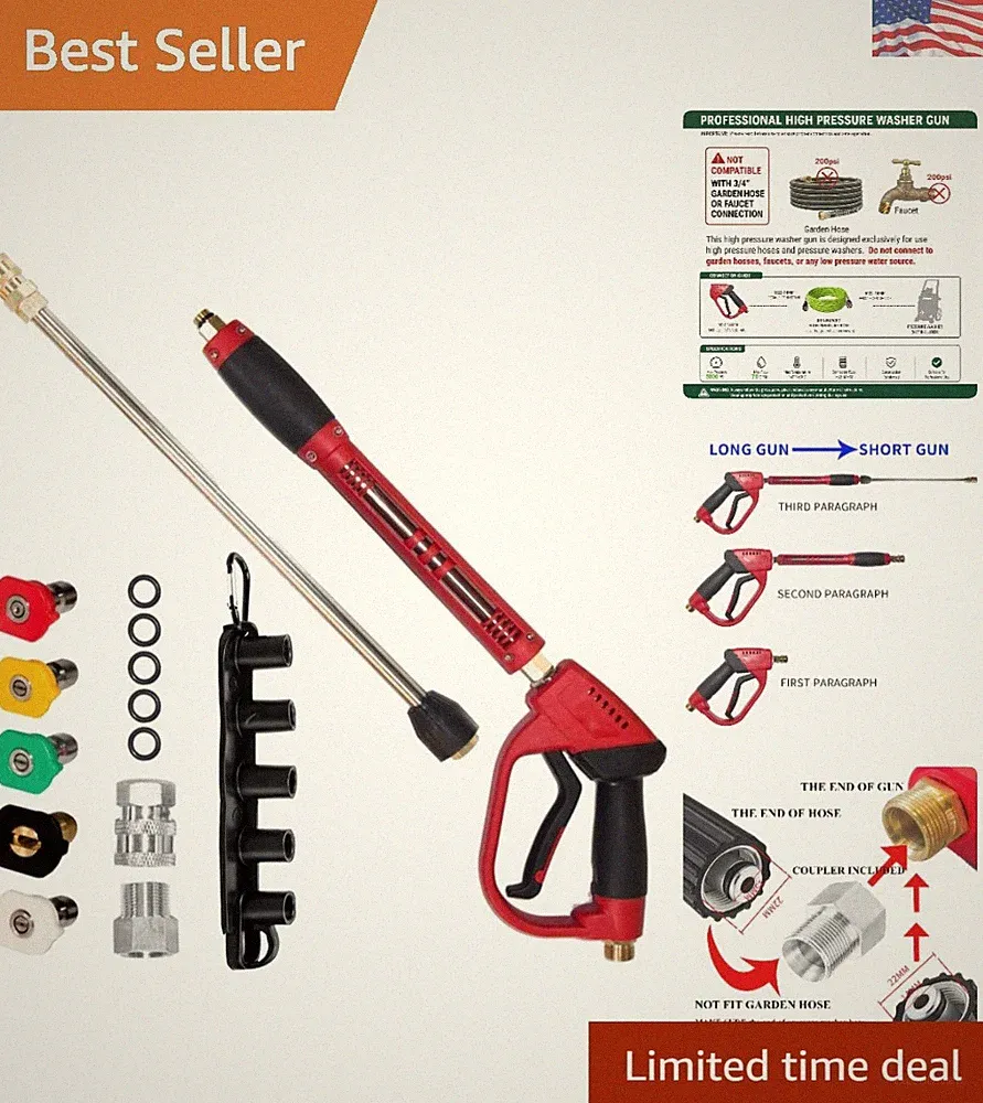 Gas-Powered Pressure Washer Gun for Pro Cleaning - 5 Nozzle Tips Included