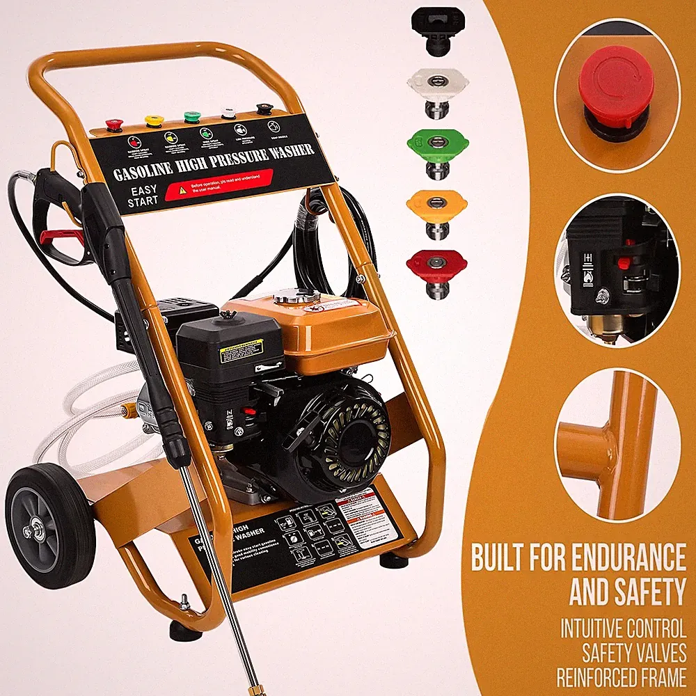 Gas Powered Washer Commercial Use 4-Stroke Quick Connect Orange 3.6L Tank 26ft