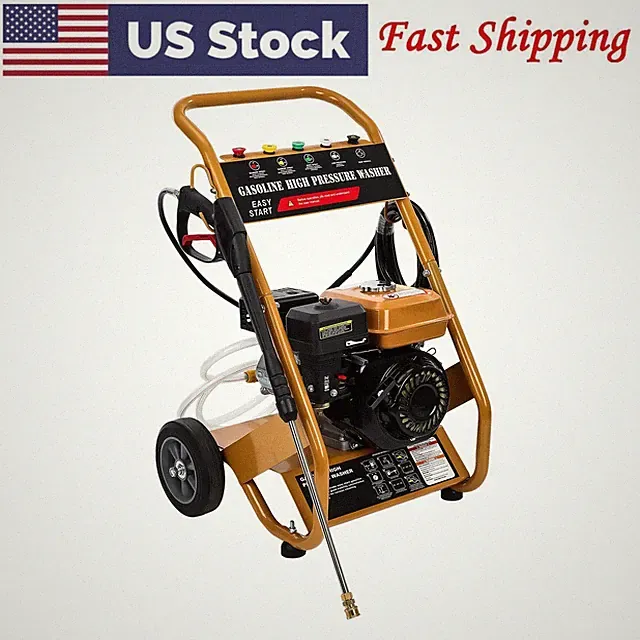 Gas Powered Washer for Heavy Duty 4-Stroke Engine Orange Body 26ft 5 Nozzles