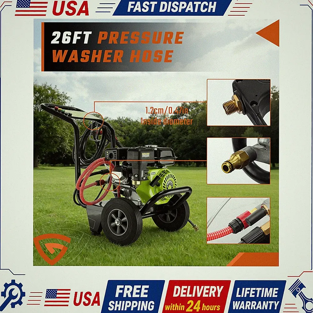 Gas Powered Washer For House Car Detail 3500PSI 212cc Cold Water System Green