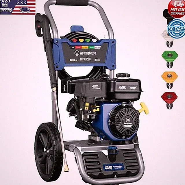 Gas Pressure Washer 3200 PSI 2.5 GPM Soap Tank Spray Gun 5 Nozzles Set Homes Car