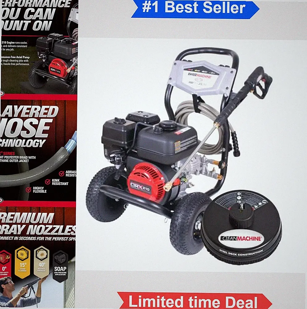 Gas Pressure Washer 3400 PSI 2.5 GPM Gas Engine Surface Cleaner 25 Foot Hose 10