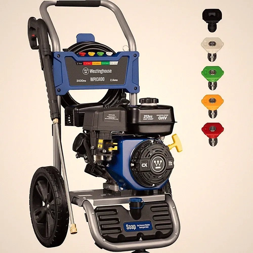 Gas Pressure Washer 3400 PSI 2.6 GPM with Onboard Soap Tank Spray Gun Wand 5