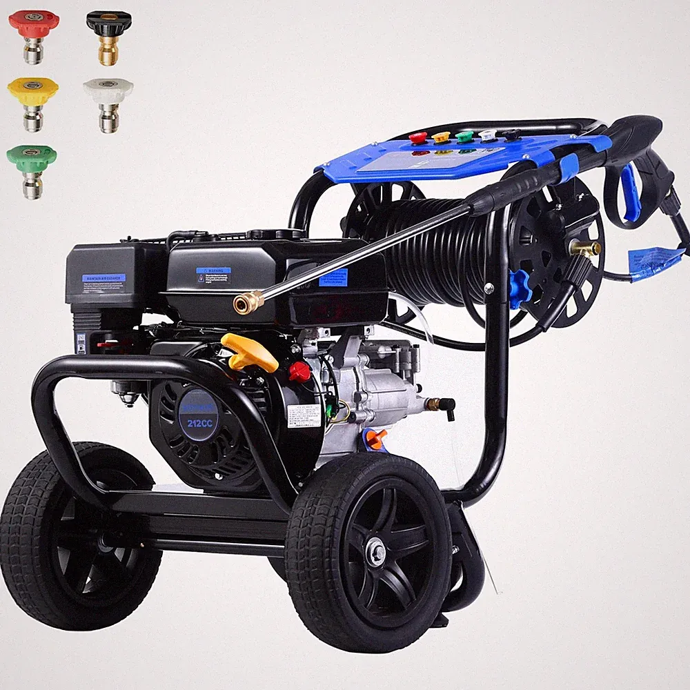 Gas Pressure Washer 3500PSI 2.3GPM with 5 Nozzle&Hose Reel Set for Cars Fences