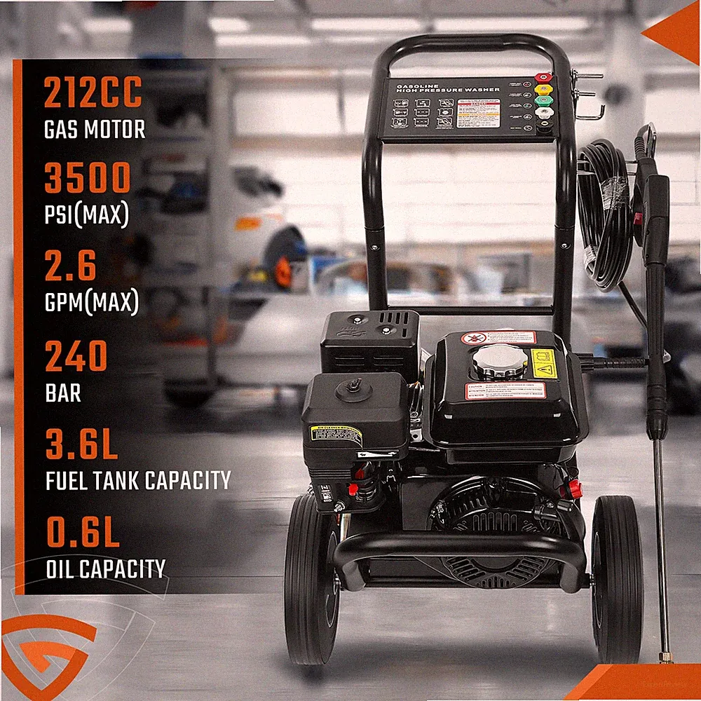 Gas Pressure Washer 3500PSI 2.6 GPM 212CC with 5 Nozzle Set for Cars Fences