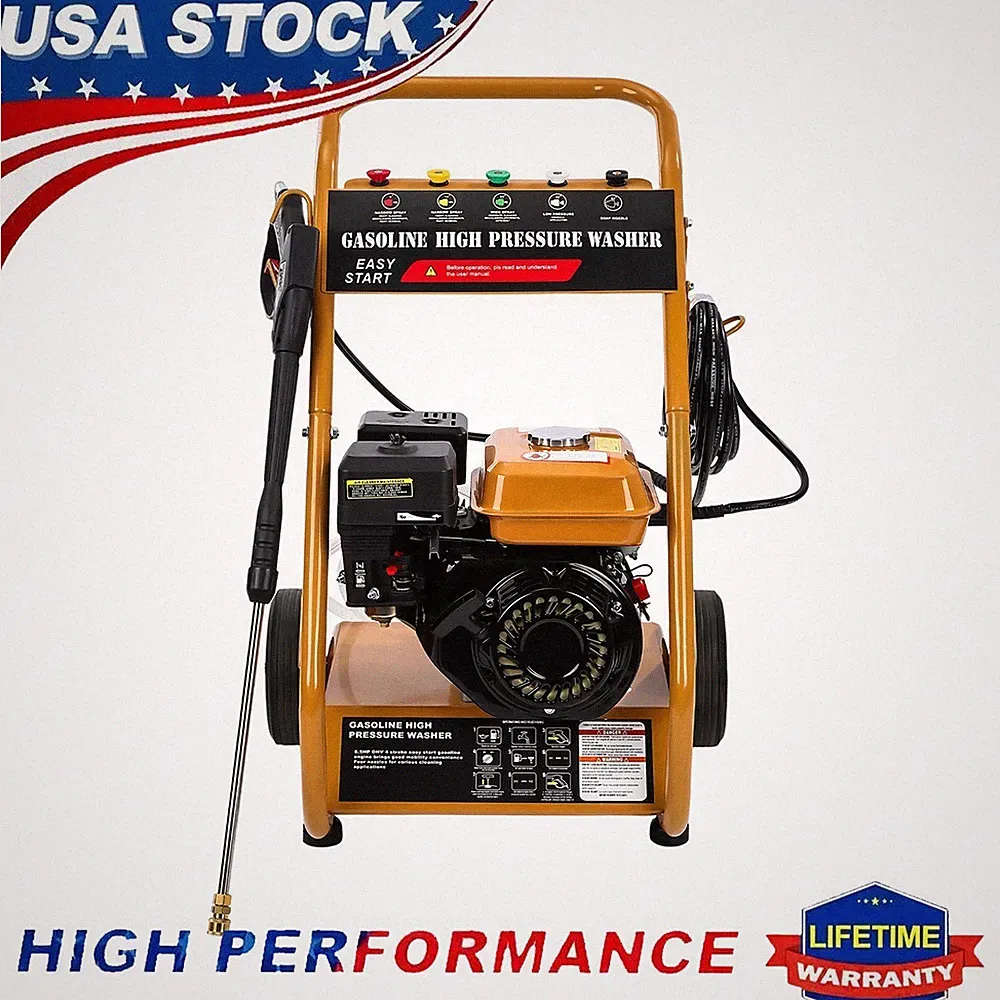 Gas Pressure Washer 3950 PSI 2.6 GPM 5 Tips 26ft Hose Quick Connect Orange Unit