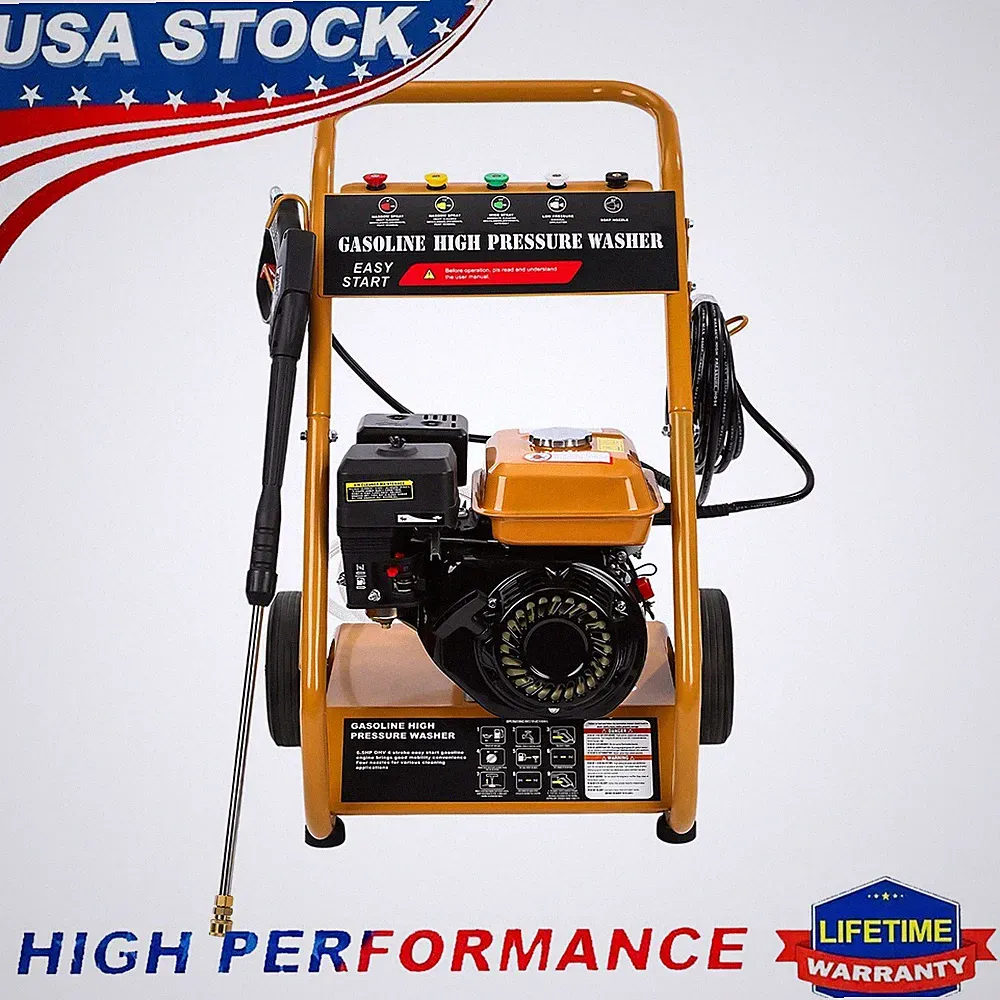 Gas Pressure Washer 3950 PSI 2.6 GPM 5 Tips 26ft Hose Quick Connect Orange Unit