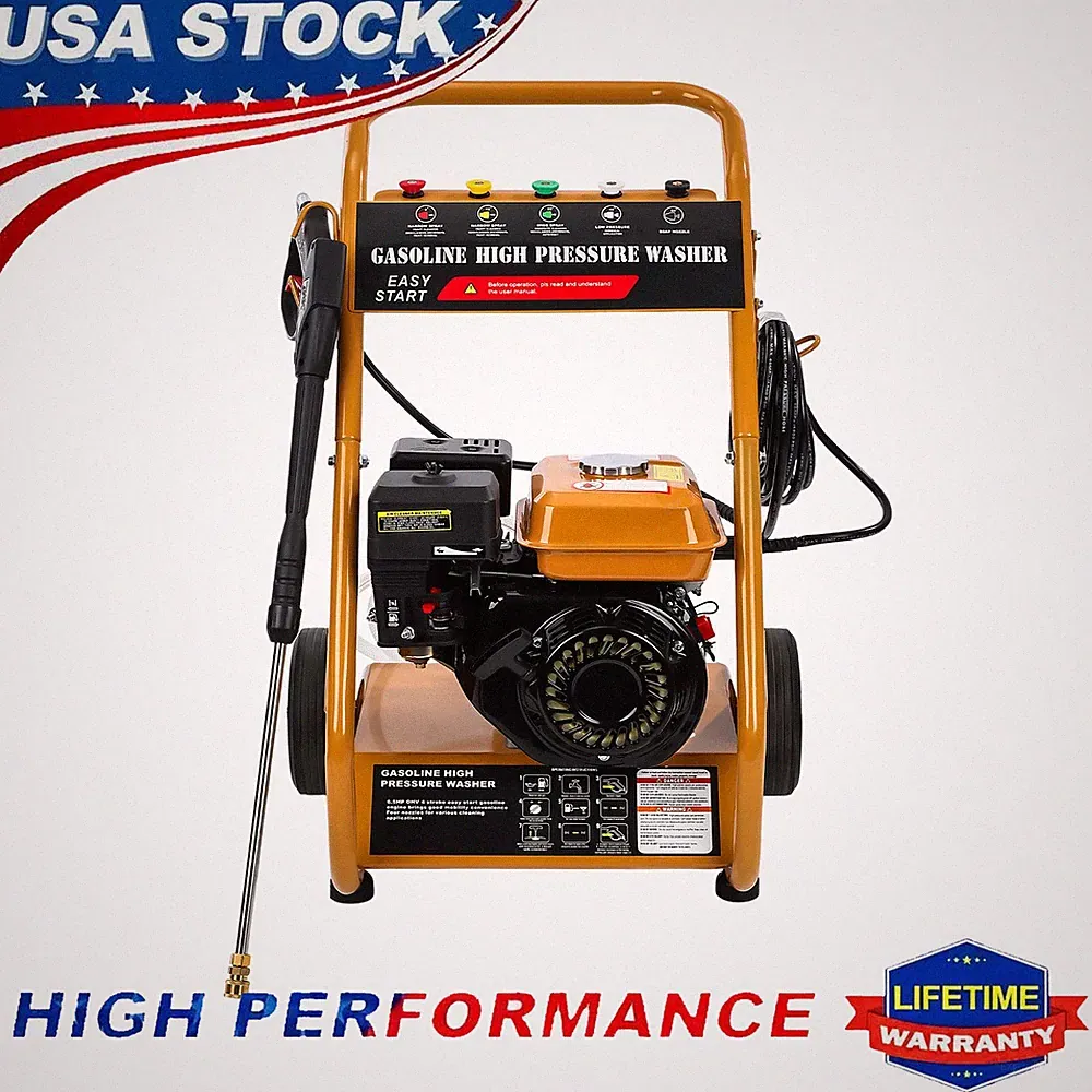 Gas Pressure Washer 3950 PSI 2.6 GPM 5 Tips 26ft Hose Quick Connect Orange Unit