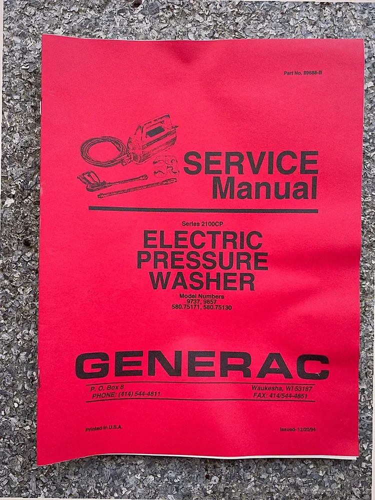 Generac 89688-B Service Manual - 2100CP Electric Pressure Washer 208