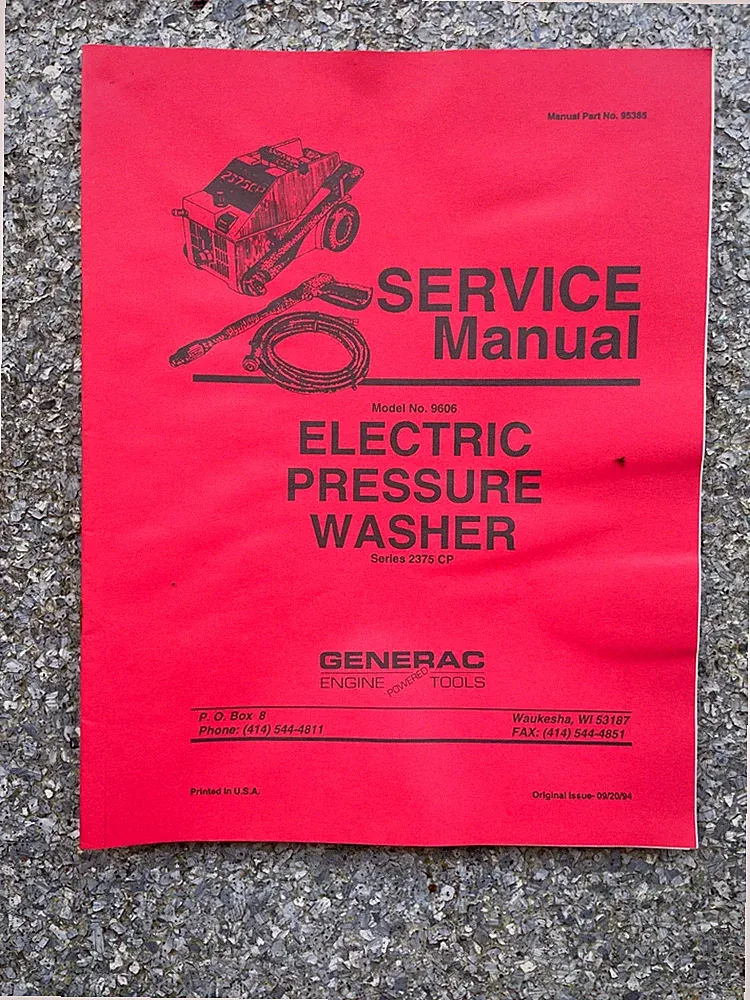 Generac 95385 Service Manual - 9606 Electric Pressure Washer 2375 CP 208