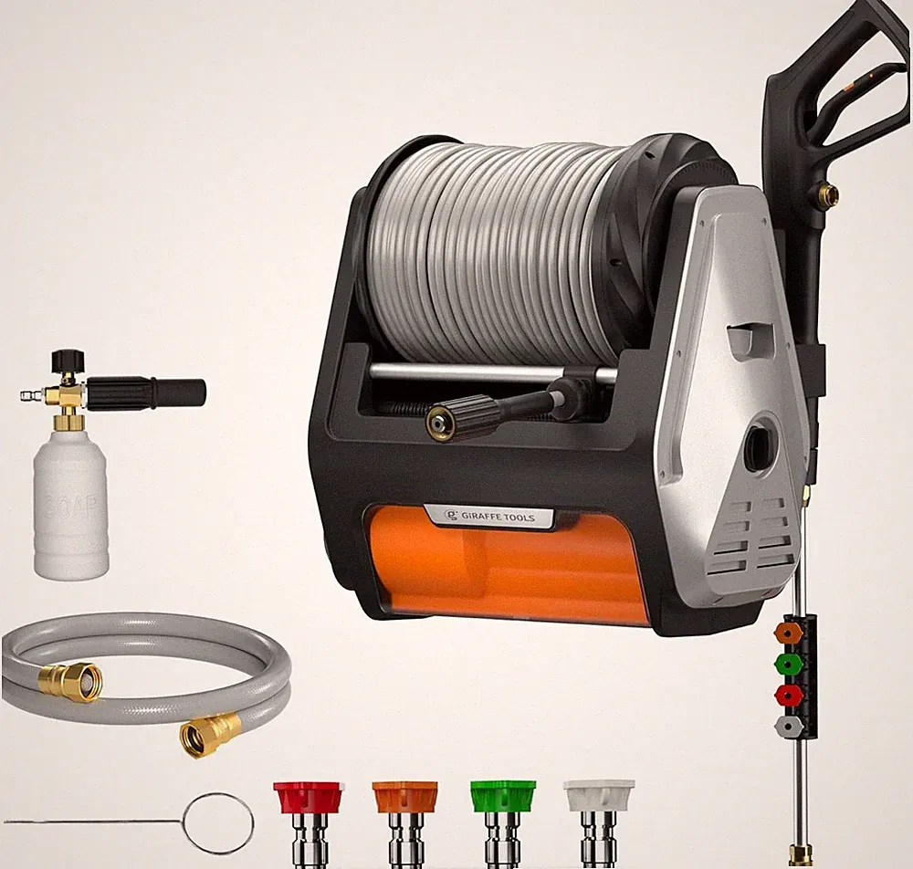 Giraffe Tools 1.6GPM Electric Pressure Washer 100FT Retractable Hose Max 3700PSI