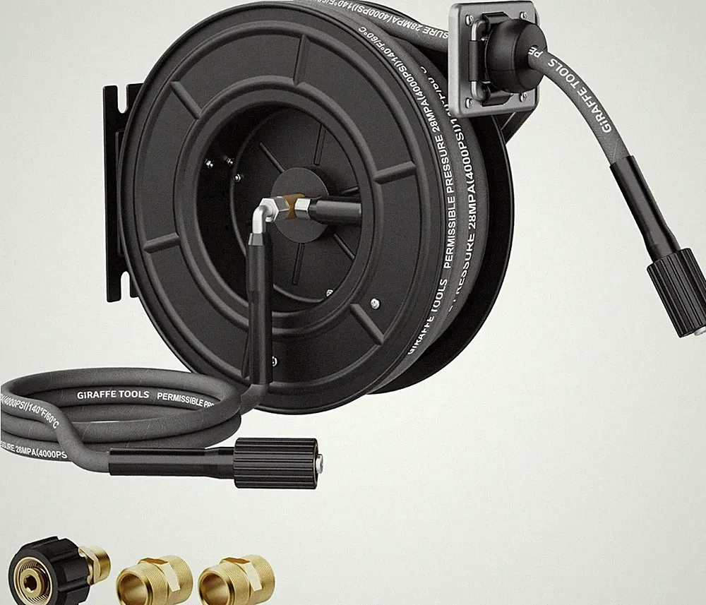 Giraffe Tools 60ft Pressure Washer Hose Reel, Max 4000PSI Retractable Power Hose