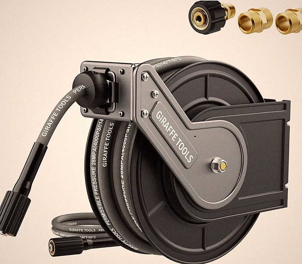 Giraffe Tools Pressure Washer Hose Reel 1/4" x 60ft Retractable Hose, 4000 PSI