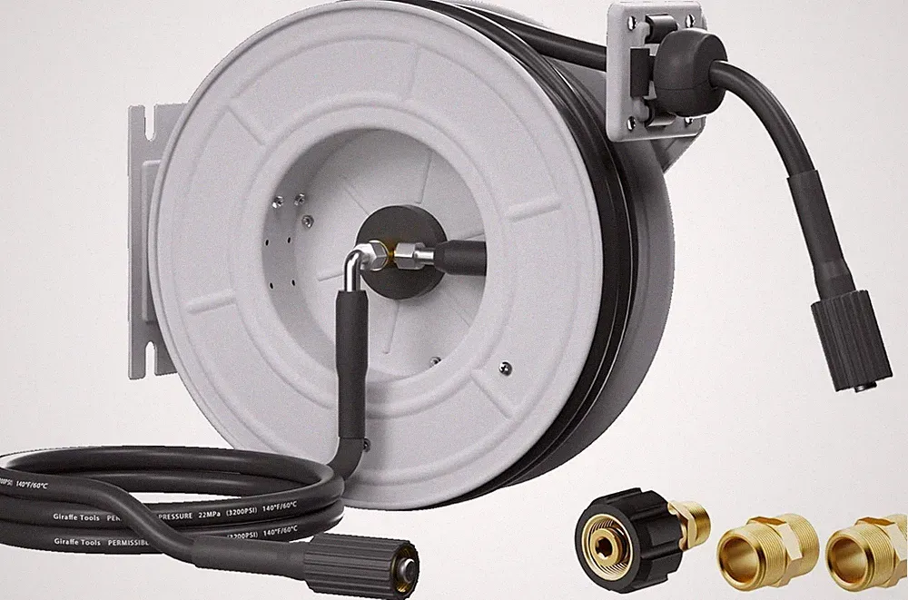 Giraffe Tools Pressure Washer Hose Reel with 65ft Replaceable Hose 3200 PSI